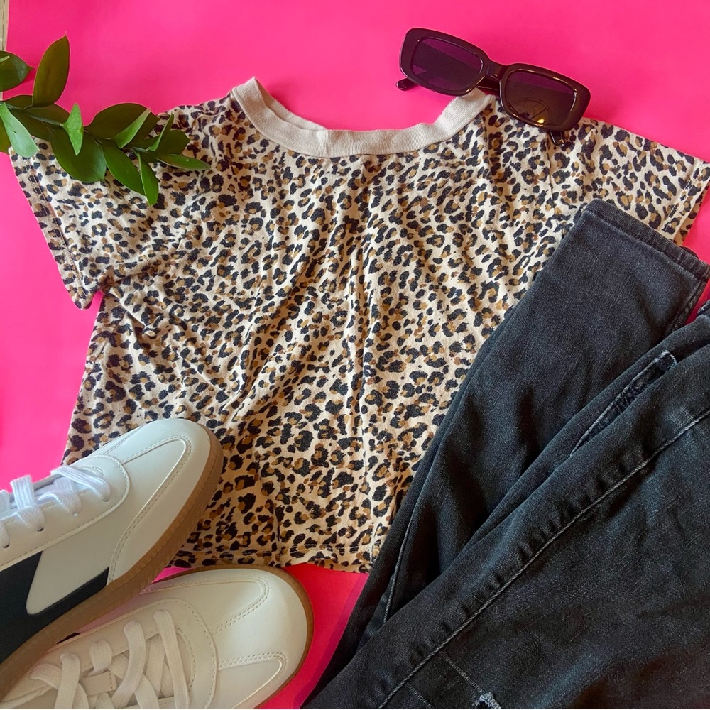 Art Class Black and Brown Leopard Print Crop T-Shirt